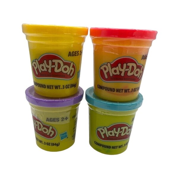 4 Cans Play-Doh Bright Blue, Purple, Red, Yellow New Sealed Hasbro 3oz - Picture 1 of 3